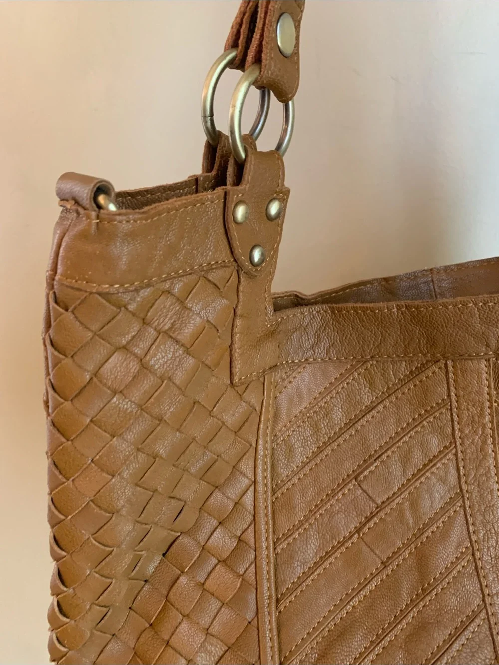 Amerileather  Leather Woven Shoulder Bag Purse Bag Boho, Missing Strap